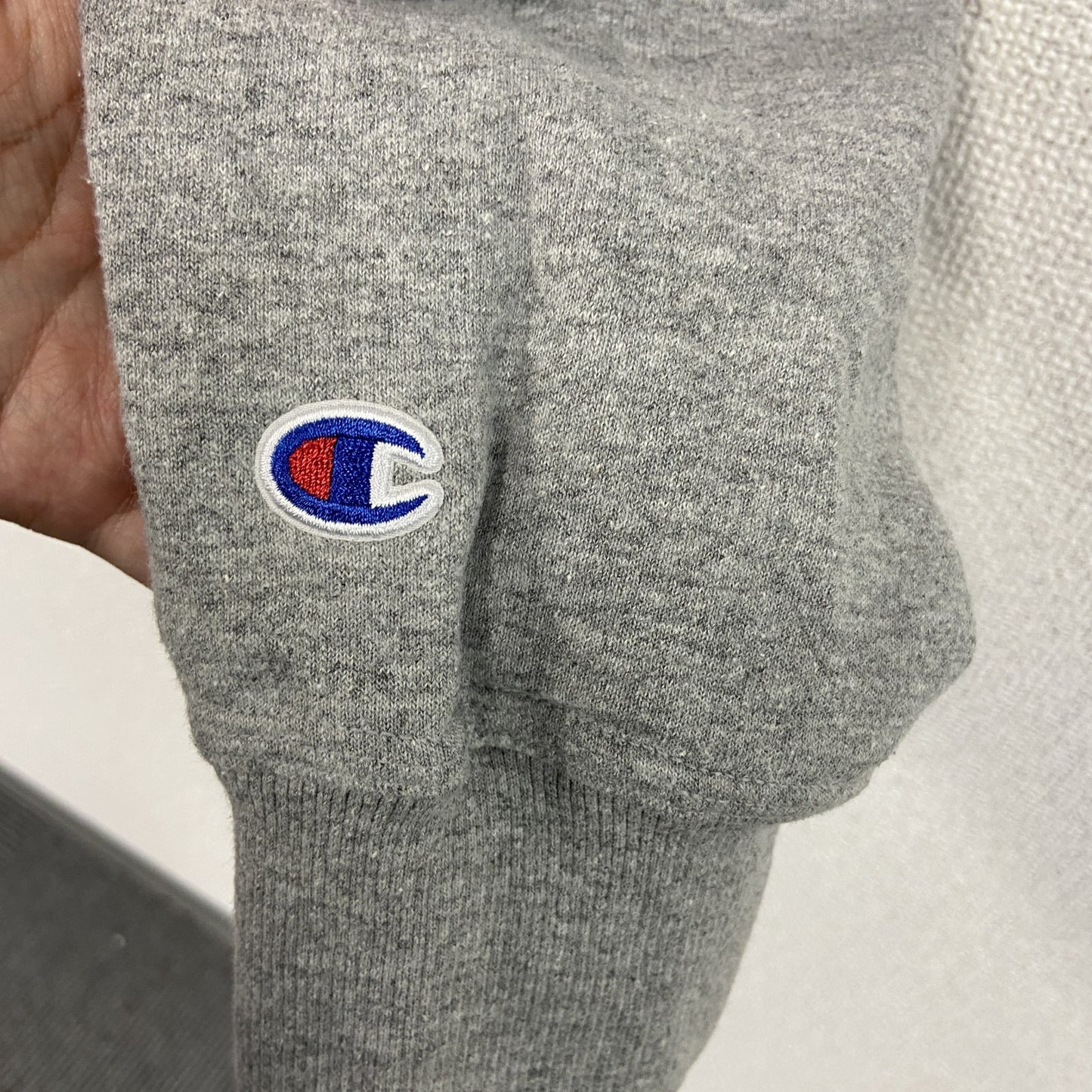 champion　チャンピオン　スウェットパーカー/フーディー　チェック柄　デカロゴ　現行　灰色　グレー　Lサイズ