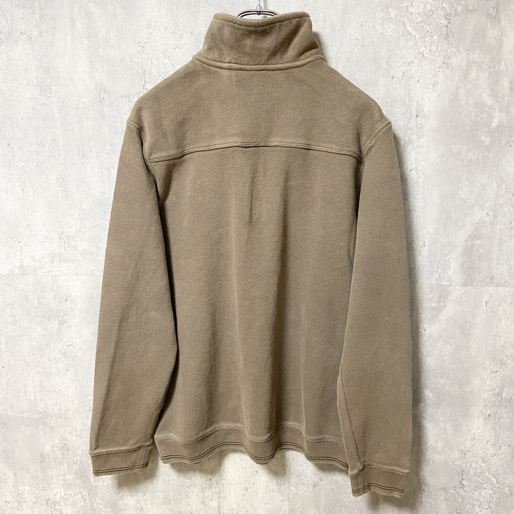 古着 used　Tommy Bahama　長袖ハーフジップセーター　ハイネックニット　ワンポイント刺繍　ベージュ　ブラウン　秋冬服