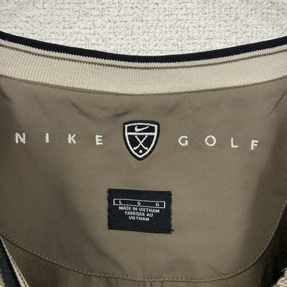 NIKE GOLF ナイキゴルフ　長袖ナイロンプルオーバー　Vネック　スウォッシュロゴ刺繍　カーキ　Lサイズ