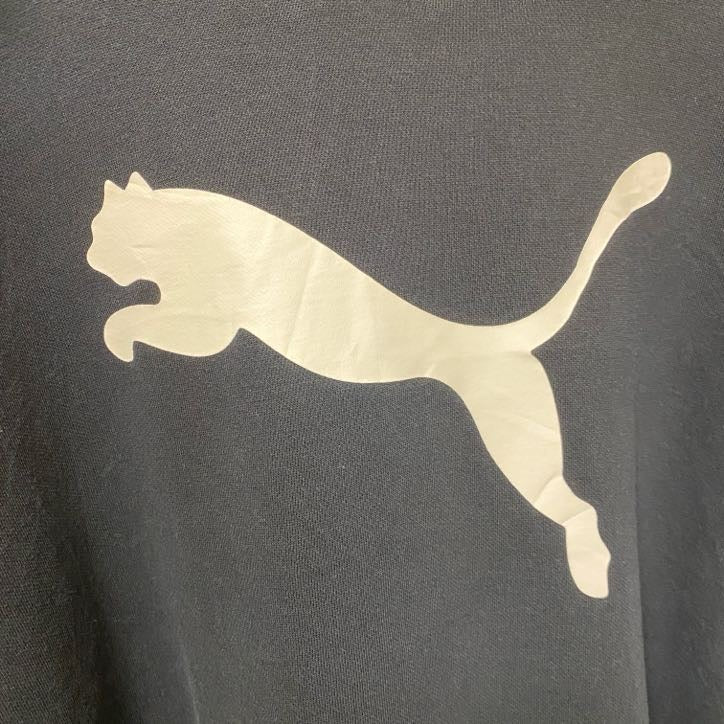 古着 used　PUMA　プーマ　長袖フロントビッグプリントパーカー　スウェットプルオーバー　黒　ビッグシルエット　XLサイズ