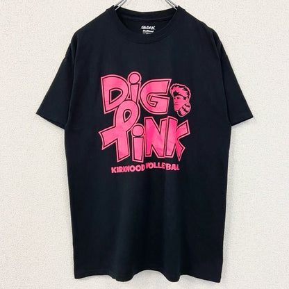 古着 used　GILDAN　ギルダン　半袖ロゴプリントTシャツ　バレーボール　Dig Pink　黒　ブラック　Mサイズ