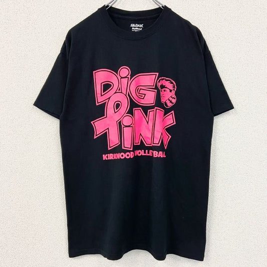 古着 used　GILDAN　ギルダン　半袖ロゴプリントTシャツ　バレーボール　Dig Pink　黒　ブラック　Mサイズ