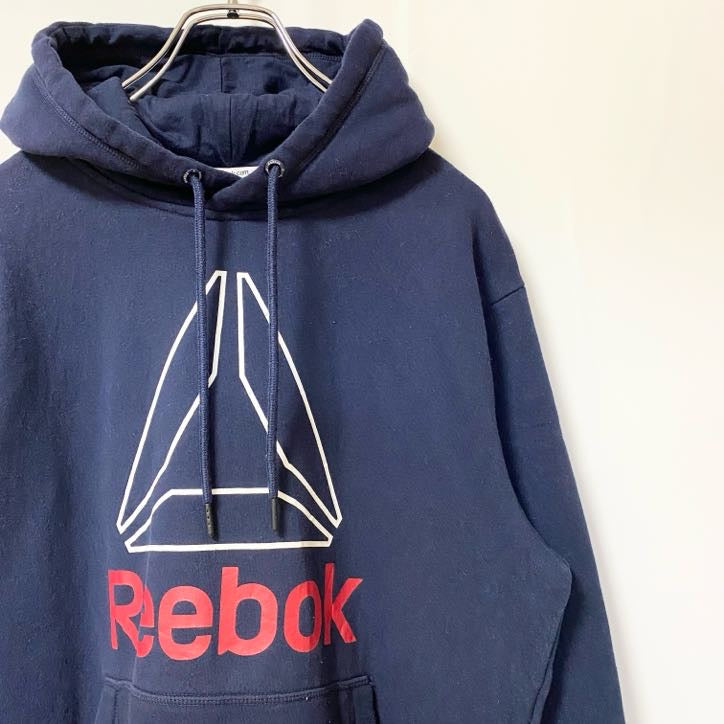 Reebok　リーボック　スウェットパーカー/フーディー　デカロゴ　紺　ネイビー　Sサイズ