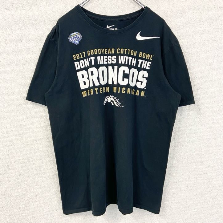 古着 used　NIKE　ナイキ　半袖カレッジプリントTシャツ　西ミシガン大学　コットンボウル　黒　ブラック　XLサイズ