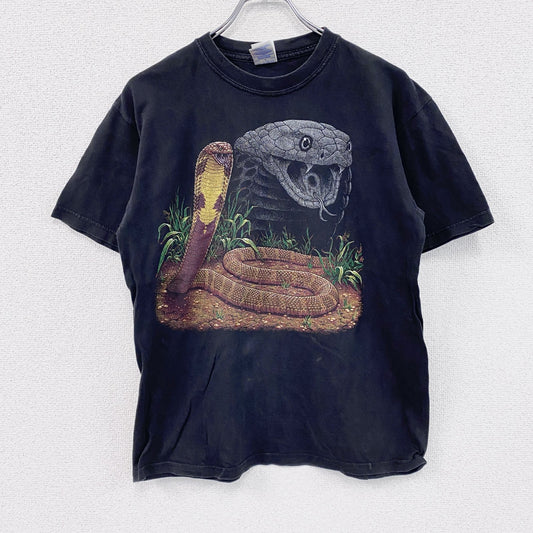 GILDAN　ギルダン　半袖アニマルプリントTシャツ　コブラ　黒　ブラック　Mサイズ　