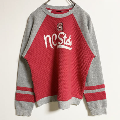 古着 used　NC STATE UNIVERSITY　長袖カレッジプリントスウェット　トレーナー　刺繍　キルティング　レトロ