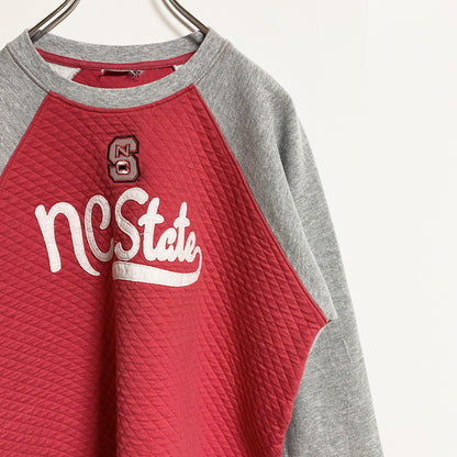 古着 used　NC STATE UNIVERSITY　長袖カレッジプリントスウェット　トレーナー　刺繍　キルティング　レトロ
