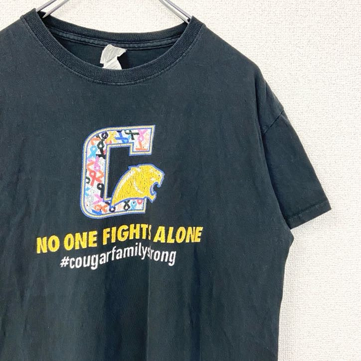 GILDAN　ギルダン　半袖プリントアニマルTシャツ　英字プリント　3連プリント　虎　クルーネック　黒　ブラック　Mサイズ