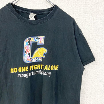 GILDAN　ギルダン　半袖プリントアニマルTシャツ　英字プリント　3連プリント　虎　クルーネック　黒　ブラック　Mサイズ