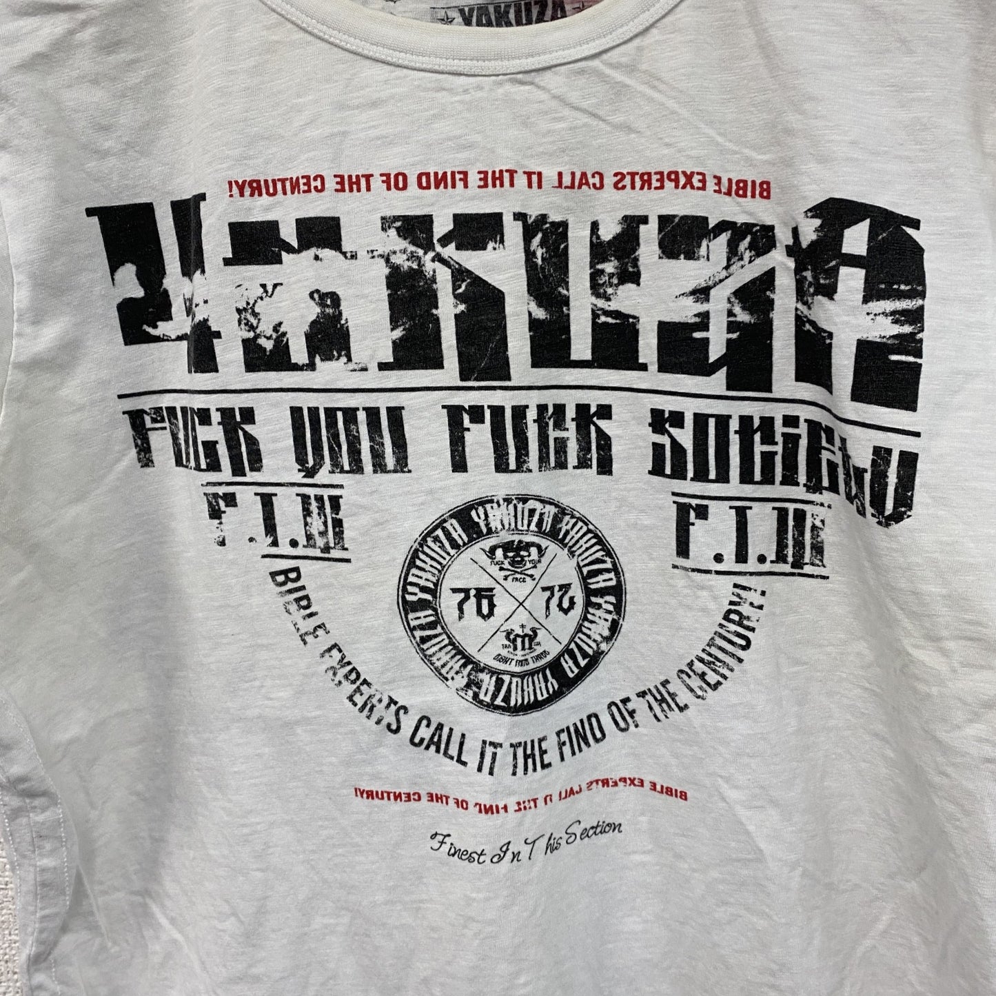 YAKUZA　半袖プリントTシャツ　白　ホワイト　Lサイズ
