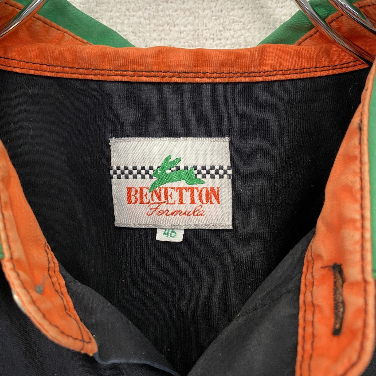 90s　BENETTON FORMULA　ベネトン・フォーミュラ　長袖シャツ　ワークシャツ　黒　ブラック　46サイズ