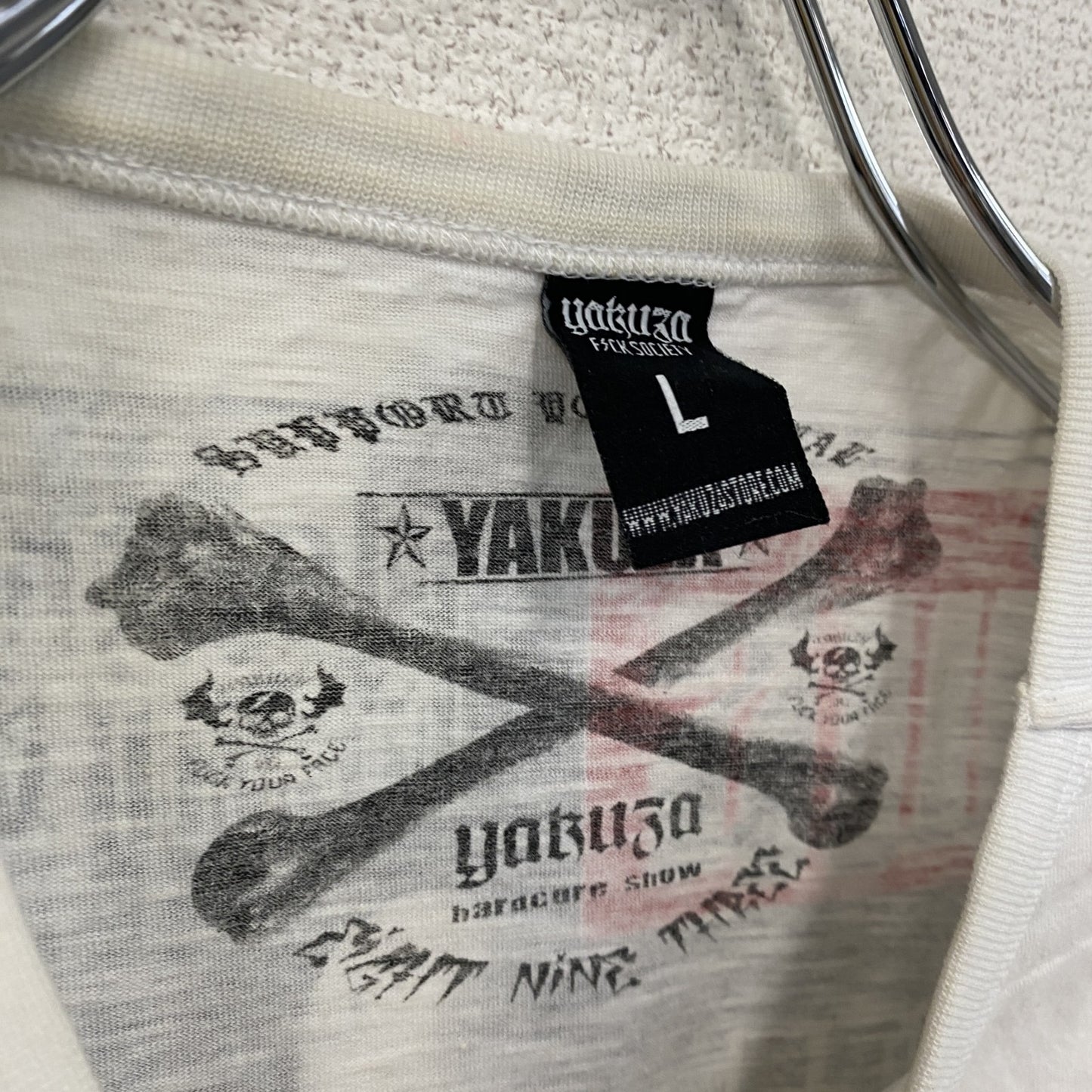 YAKUZA　半袖プリントTシャツ　白　ホワイト　Lサイズ