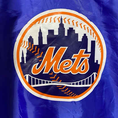 古着 used　長袖ロゴプリントスタジャン　バックプリント　MLB　METS　ニューヨークメッツ　野球　青　ヴィンテージ　Lサイズ
