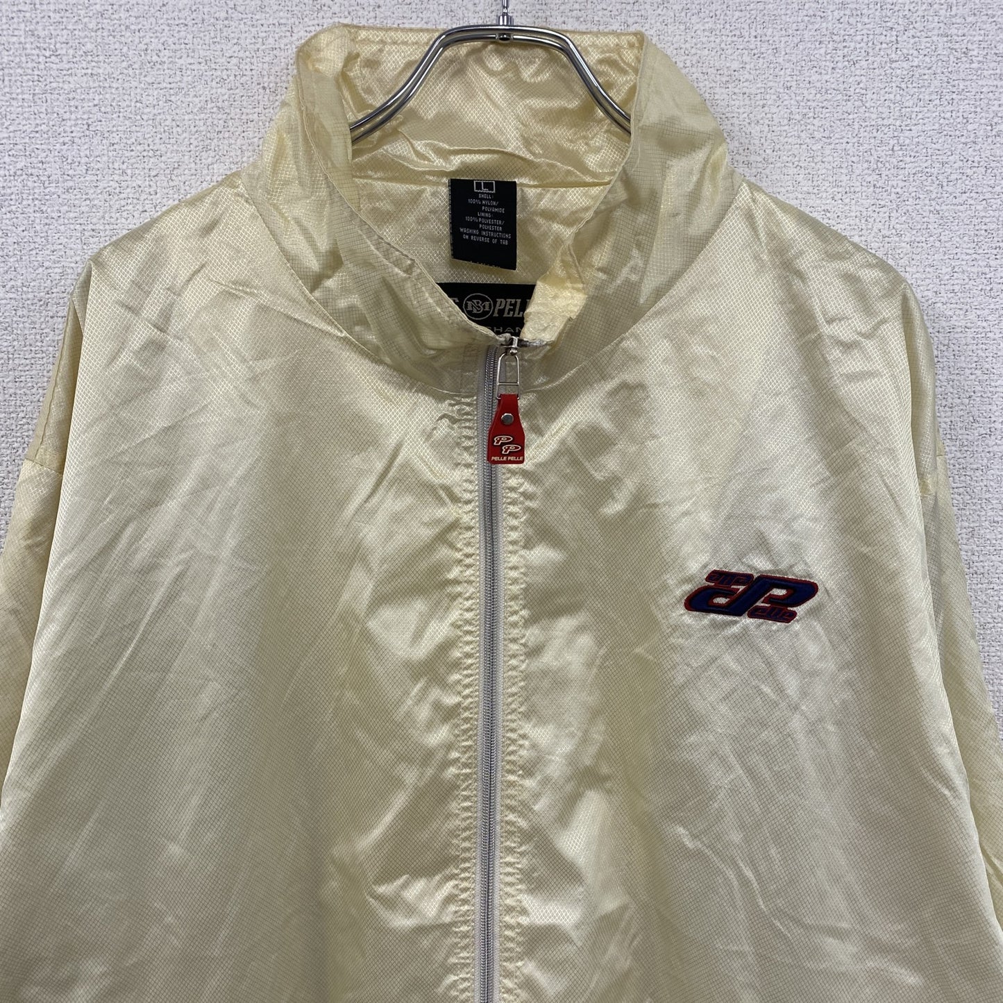 90s　PELLE PELLE　ペレペレ　フルジップナイロンジャケット　ヴィンテージ　ベージュ　ホワイト　Lサイズ　