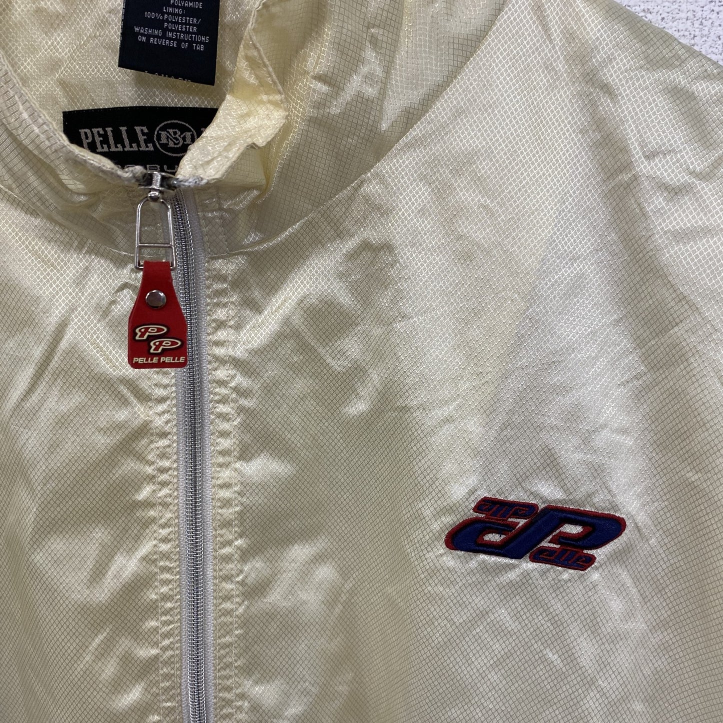 90s　PELLE PELLE　ペレペレ　フルジップナイロンジャケット　ヴィンテージ　ベージュ　ホワイト　Lサイズ　