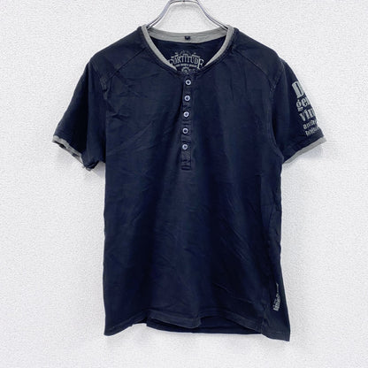 FORTITUDE　半袖リメイクTシャツ　ヘンリーネック　編み込み加工　黒　ブラック　Lサイズ