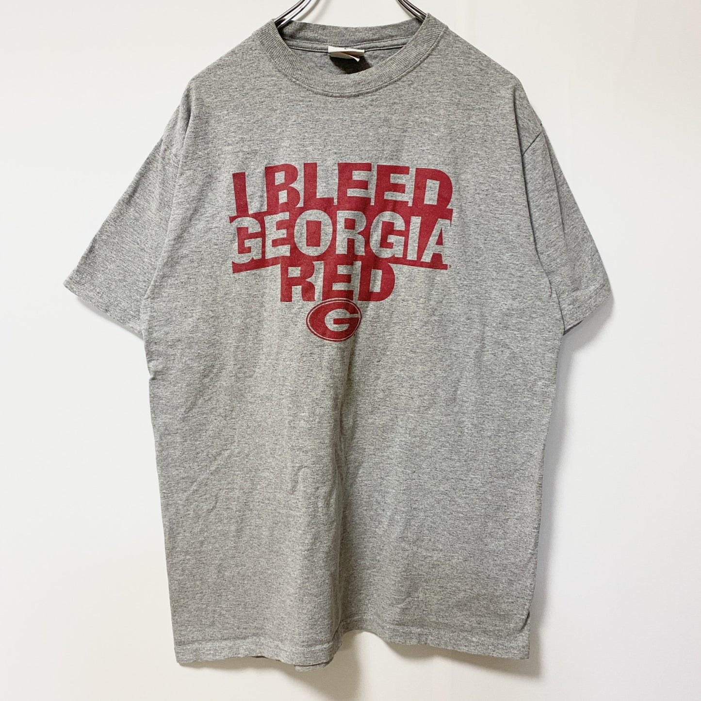 古着 used　Champion　チャンピオン　半袖クルーネックロゴプリントTシャツ　グレー　GEORGIA　ロゴ刺繡　Lサイズ