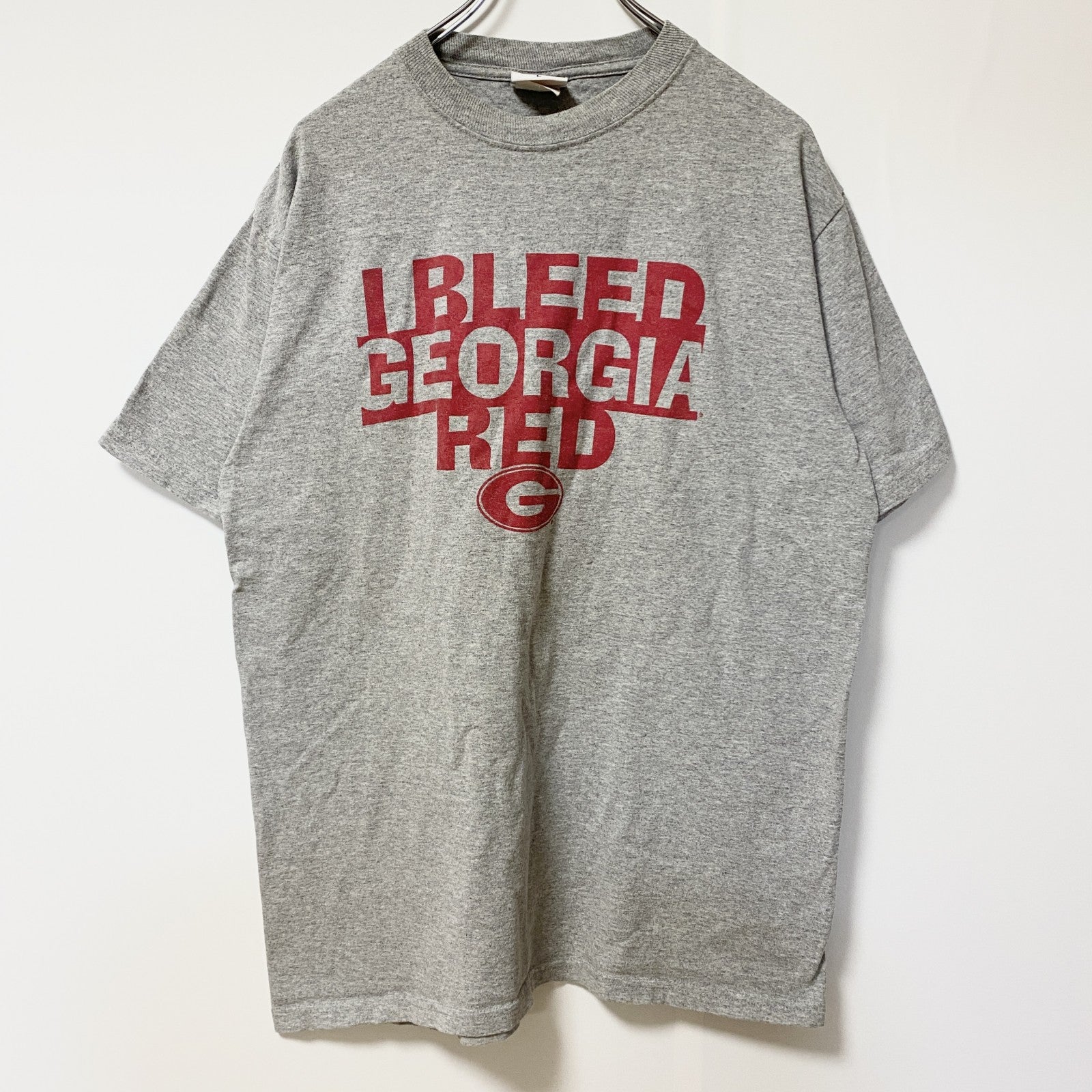 古着 used　Champion　チャンピオン　半袖クルーネックロゴプリントTシャツ　グレー　GEORGIA　ロゴ刺繡　Lサイズ