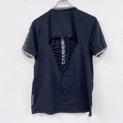 FORTITUDE　半袖リメイクTシャツ　ヘンリーネック　編み込み加工　黒　ブラック　Lサイズ