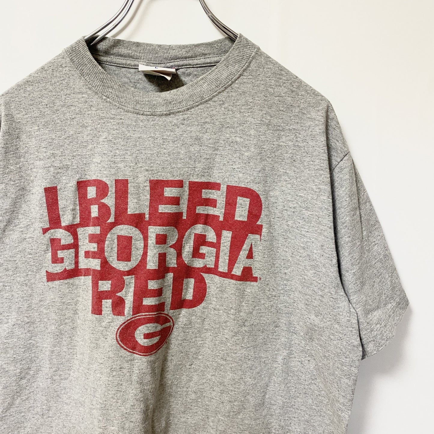 古着 used　Champion　チャンピオン　半袖クルーネックロゴプリントTシャツ　グレー　GEORGIA　ロゴ刺繡　Lサイズ