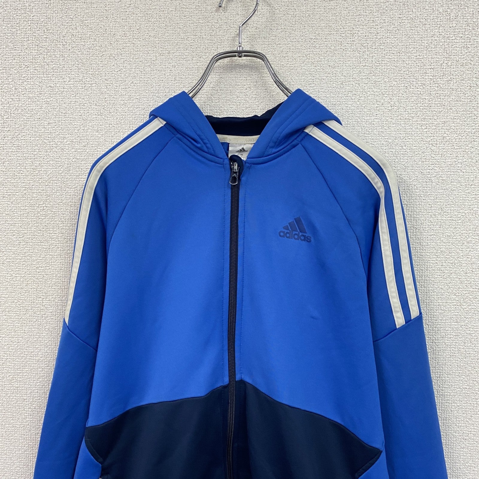 adidas　アディダス　トラックジャケット/ジャージ　フーディ　バイカラー　青　ブルー　XLサイズ