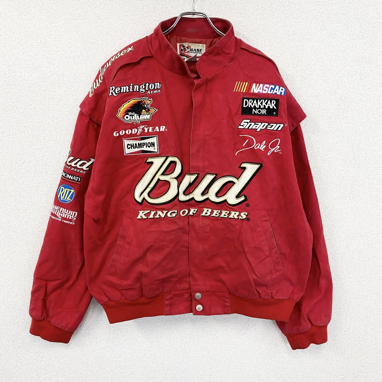 90s　CHASE AUTHENTICS　Budweiser　レーシングジャケット　企業ロゴ　赤　レッド　XLサイズ