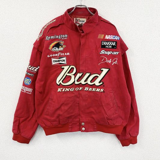 90s　CHASE AUTHENTICS　Budweiser　レーシングジャケット　企業ロゴ　赤　レッド　XLサイズ