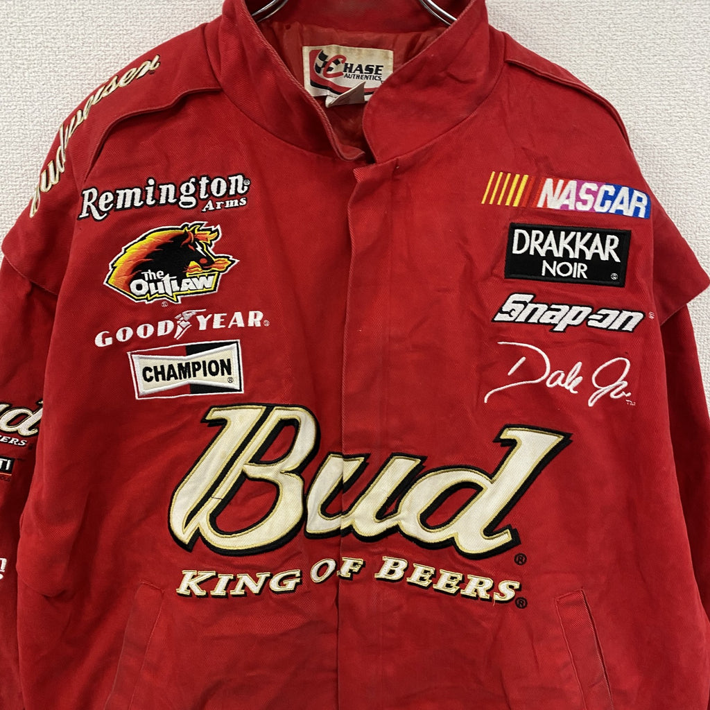 90s　CHASE AUTHENTICS　Budweiser　レーシングジャケット　企業ロゴ　赤　レッド　XLサイズ