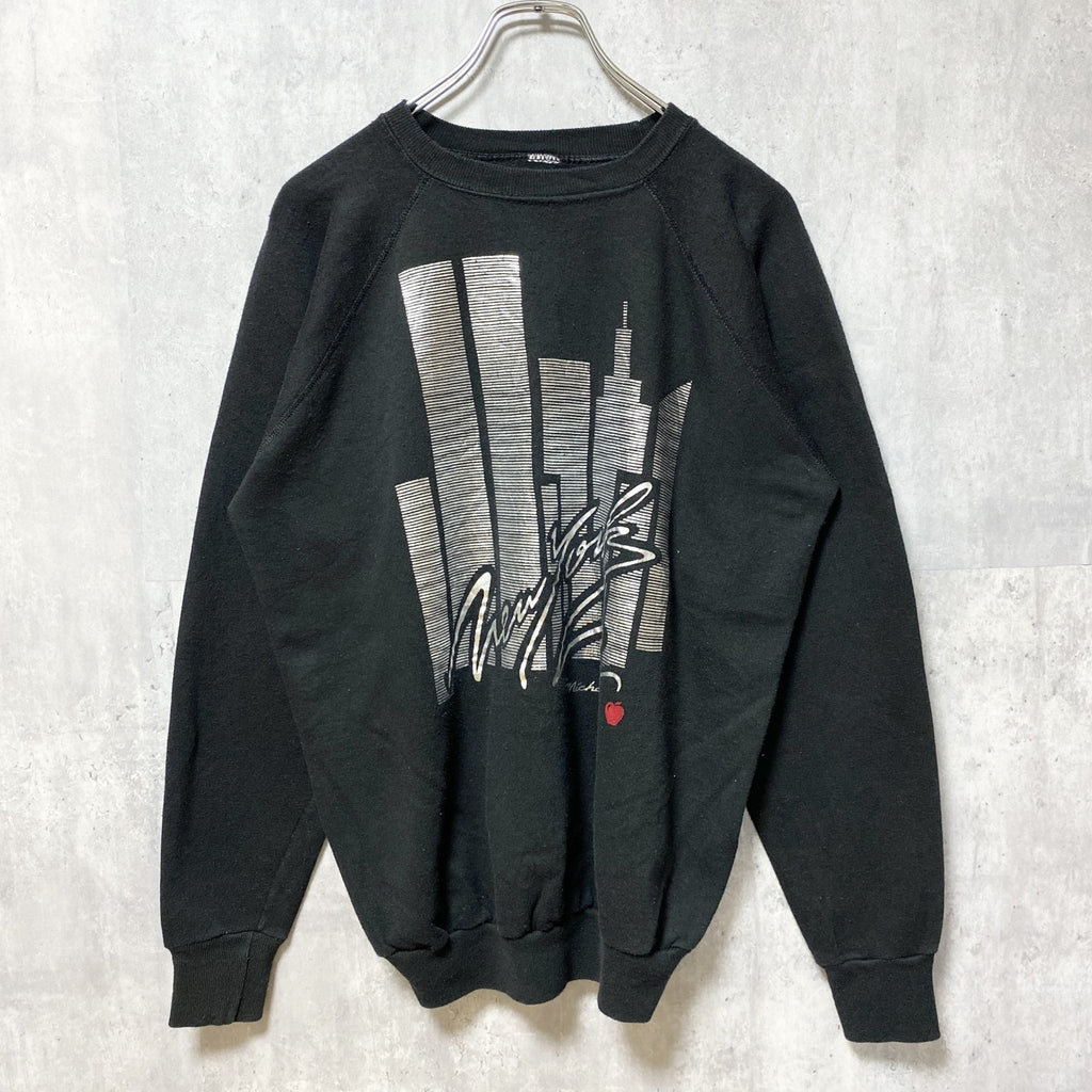 古着 used　90s　長袖プリントスウェット　トレーナー　NEWYORK　ニューヨーク　黒　ブラック　クルーネック　ヴィンテージ