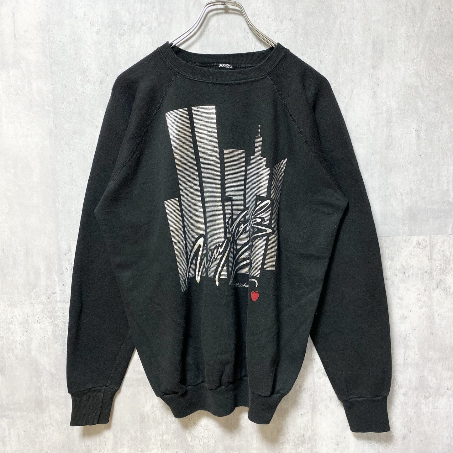 古着 used　90s　長袖プリントスウェット　トレーナー　NEWYORK　ニューヨーク　黒　ブラック　クルーネック　ヴィンテージ
