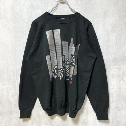 古着 used　90s　長袖プリントスウェット　トレーナー　NEWYORK　ニューヨーク　黒　ブラック　クルーネック　ヴィンテージ