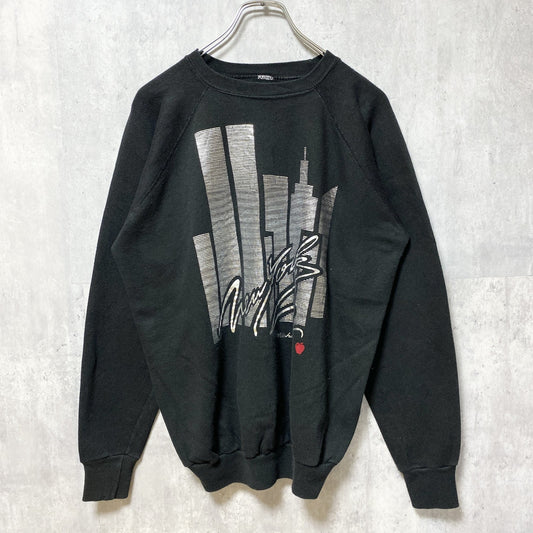 古着 used　90s　長袖プリントスウェット　トレーナー　NEWYORK　ニューヨーク　黒　ブラック　クルーネック　ヴィンテージ