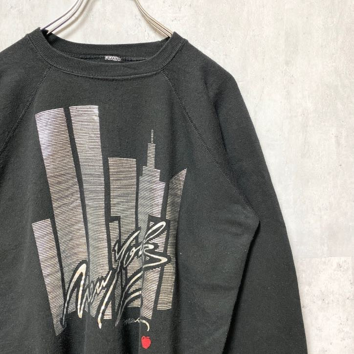 古着 used　90s　長袖プリントスウェット　トレーナー　NEWYORK　ニューヨーク　黒　ブラック　クルーネック　ヴィンテージ