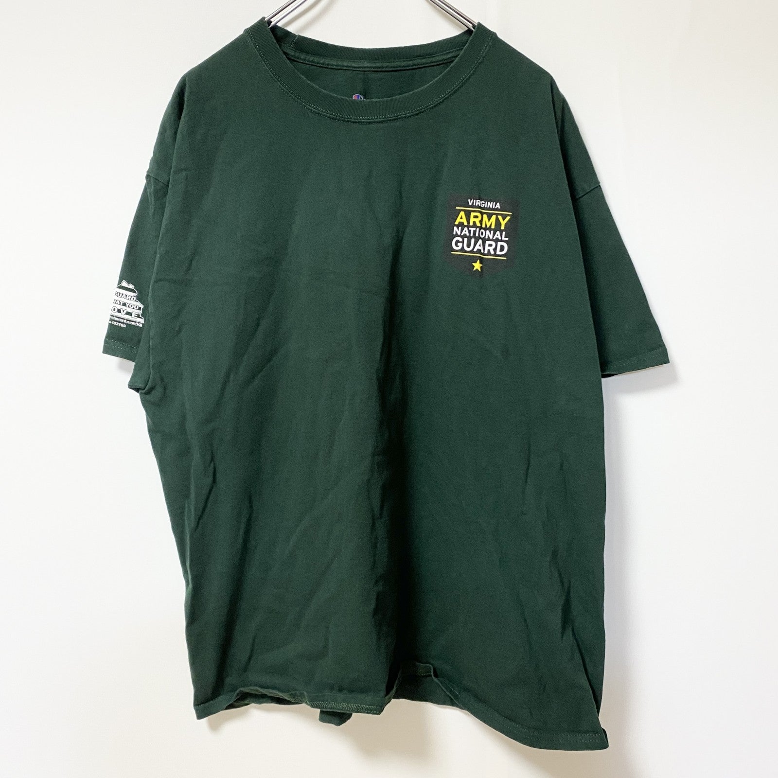 Champion　チャンピオン　U.S.ARMY　半袖プリントTシャツ　ワンポイント　ミリタリー　現行　緑　グリーン　XLサイズ