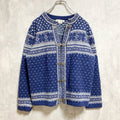 古着　used　SUSANBRISTOL　長袖ノルディック柄カーディガン　ニット　セーター　クルーネック　ネイビー　北欧　Mサイズ
