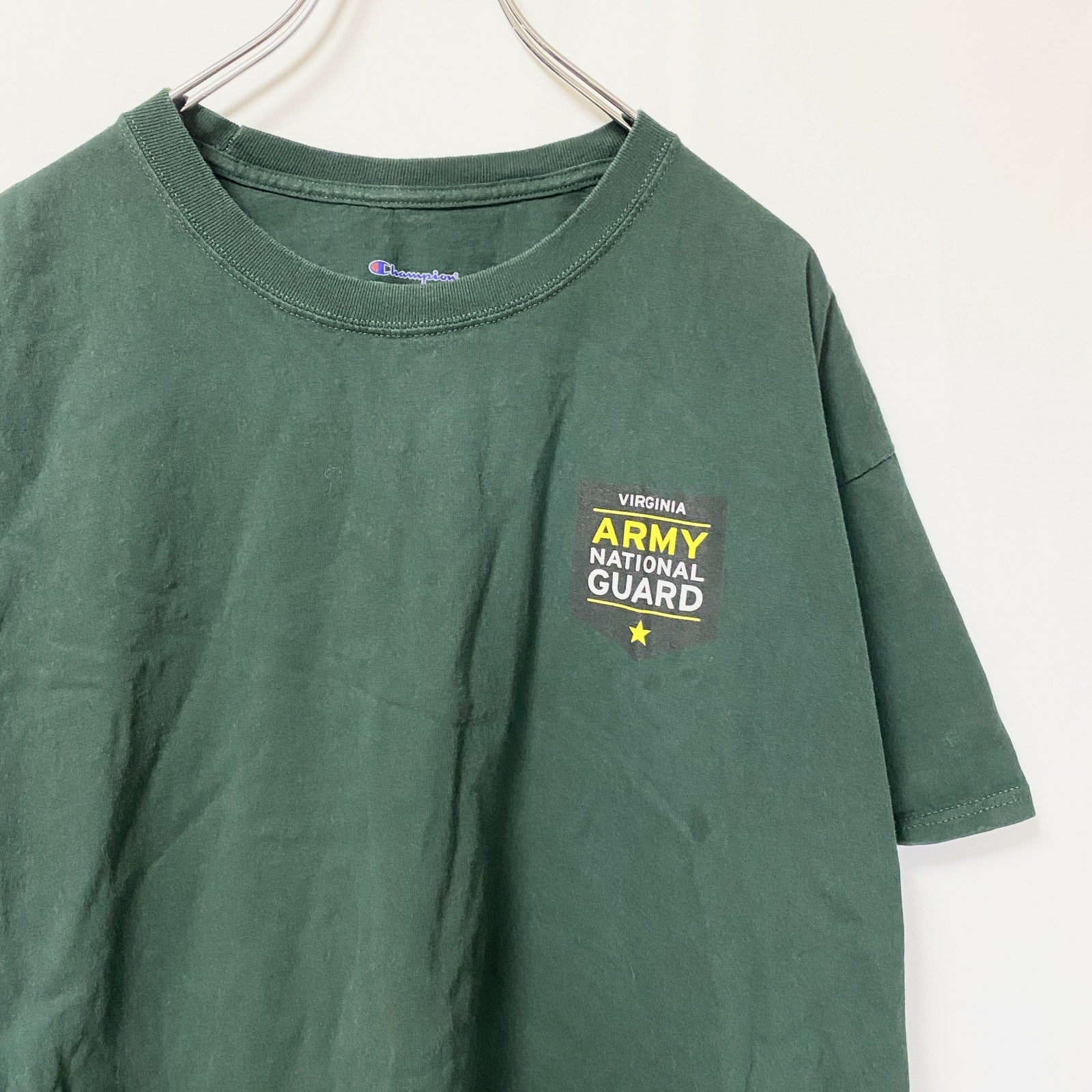 Champion　チャンピオン　U.S.ARMY　半袖プリントTシャツ　ワンポイント　ミリタリー　現行　緑　グリーン　XLサイズ