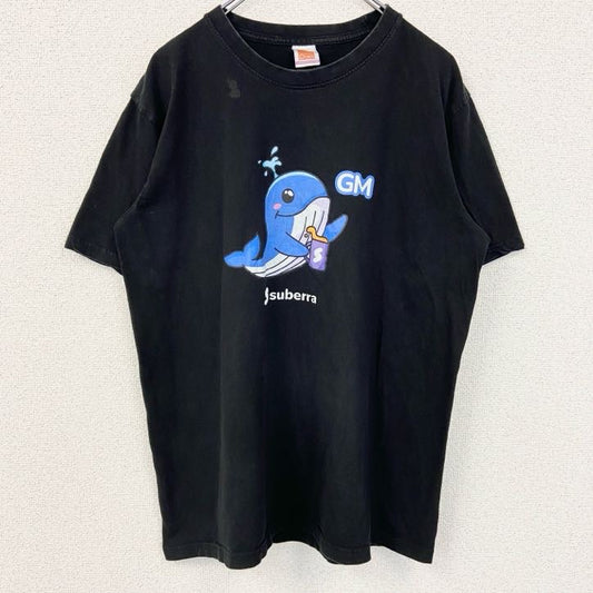 Oren　半袖アニマルプリントTシャツ　クジラ　キャラクター　クルーネック　黒　ブラック　XLサイズ