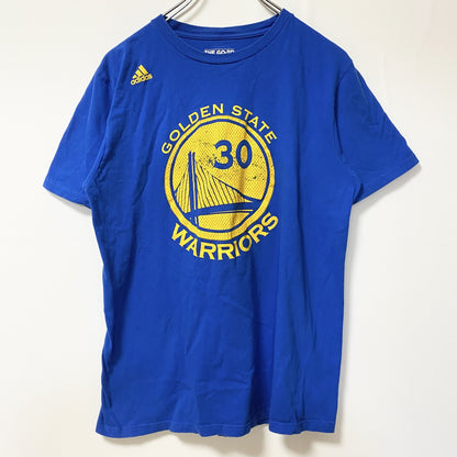 古着 used　Adidas　アディダス　半袖クルーネックデザインプリントTシャツ　青　GOLDEN WARRIORS　Mサイズ
