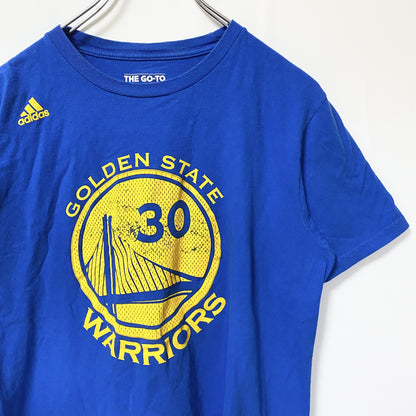 古着 used　Adidas　アディダス　半袖クルーネックデザインプリントTシャツ　青　GOLDEN WARRIORS　Mサイズ