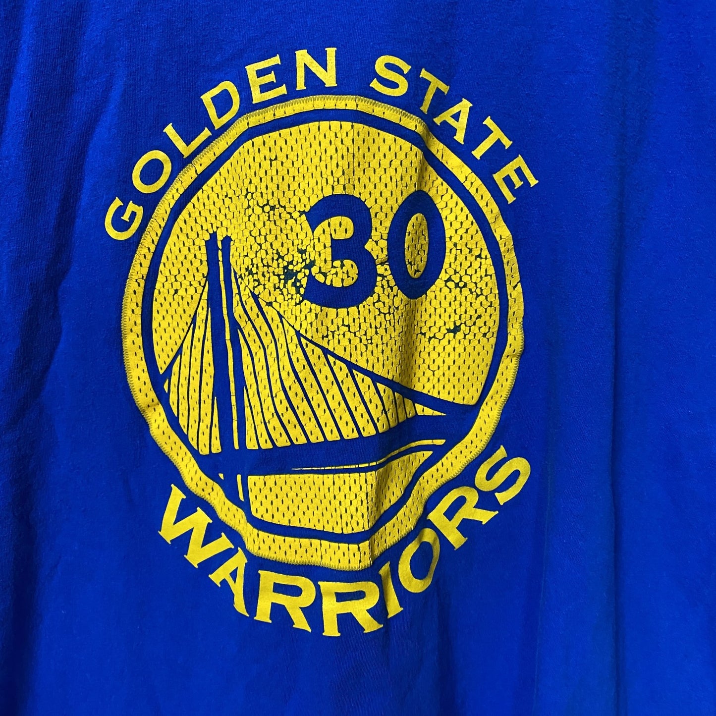 古着 used　Adidas　アディダス　半袖クルーネックデザインプリントTシャツ　青　GOLDEN WARRIORS　Mサイズ