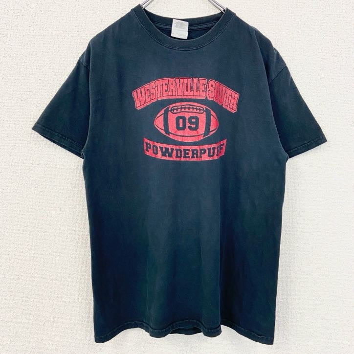 古着 used　GILDAN　ギルダン　半袖クルーネックTシャツ　バックプリント　フットボール　黒　ブラック　Mサイズ