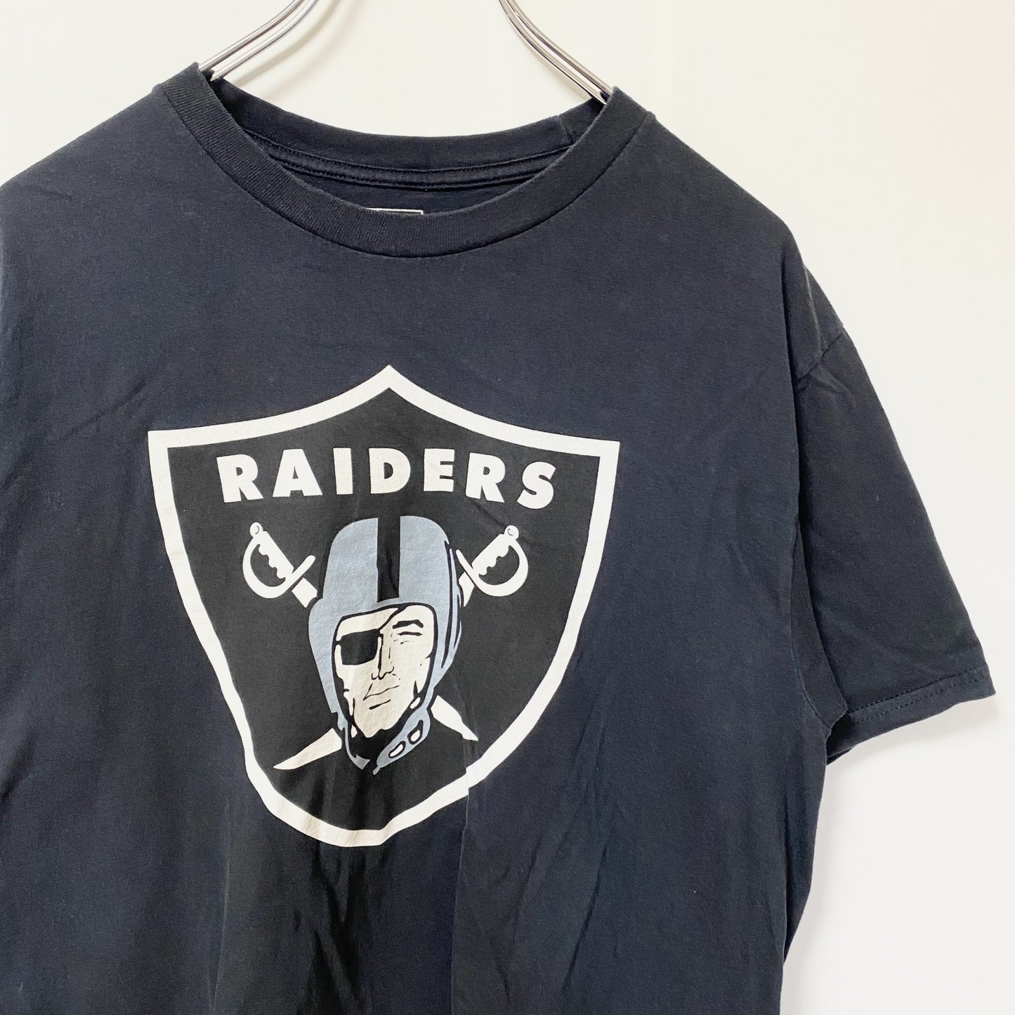 古着 used　PROLINE　NFL　RAIDERS　半袖オフィシャルプリントTシャツ　クルーネック　黒　ブラック　Mサイズ