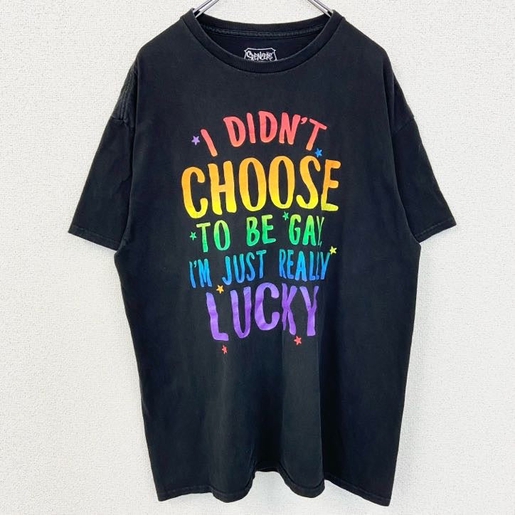 古着 used　SPENCER’S　半袖英字プリントデザインTシャツ　クルーネック　黒　ブラック　春夏服　XLサイズ