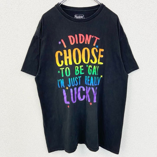 古着 used　SPENCER’S　半袖英字プリントデザインTシャツ　クルーネック　黒　ブラック　春夏服　XLサイズ