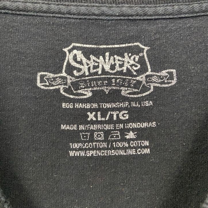 古着 used　SPENCER’S　半袖英字プリントデザインTシャツ　クルーネック　黒　ブラック　春夏服　XLサイズ