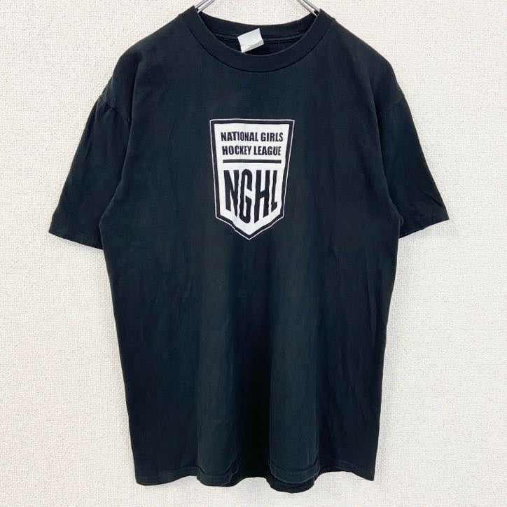 古着 used　PORT&COMPANY　半袖プリントクルーネックTシャツ　NGHL　ホッケー　スポーツ　黒　ブラック　Mサイズ