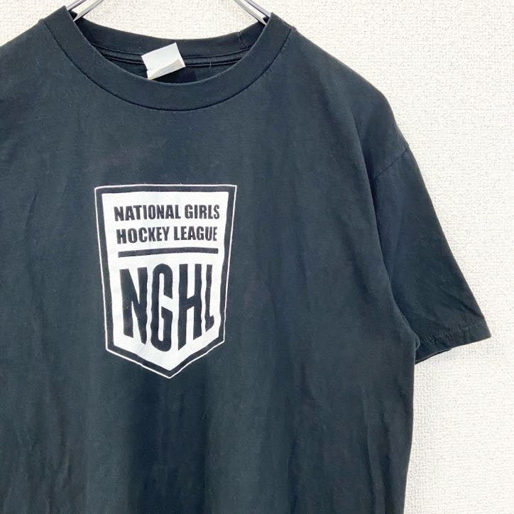 古着 used　PORT&COMPANY　半袖プリントクルーネックTシャツ　NGHL　ホッケー　スポーツ　黒　ブラック　Mサイズ