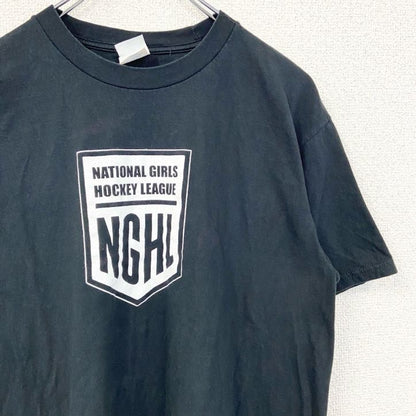 古着 used　PORT&COMPANY　半袖プリントクルーネックTシャツ　NGHL　ホッケー　スポーツ　黒　ブラック　Mサイズ