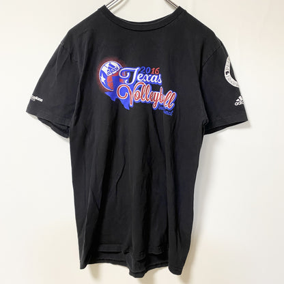 古着 used　Adidas　アディダス　半袖クルーネックデザインプリントTシャツ　黒　Texas　バレーボール　Mサイズ