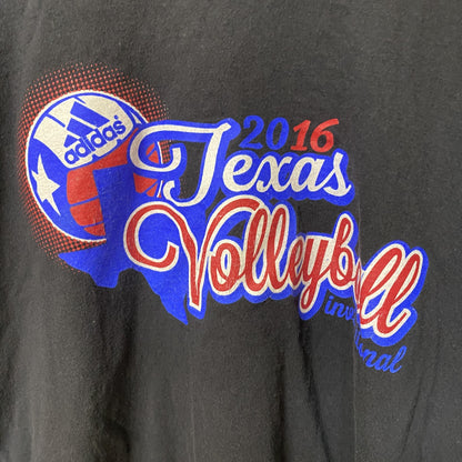 古着 used　Adidas　アディダス　半袖クルーネックデザインプリントTシャツ　黒　Texas　バレーボール　Mサイズ